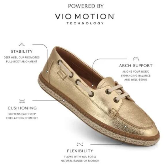 VIONIC Summer Loafer Boat Shoe in Gold Leather with Jute Trim - Retail: $130 - Picture 2 of 14